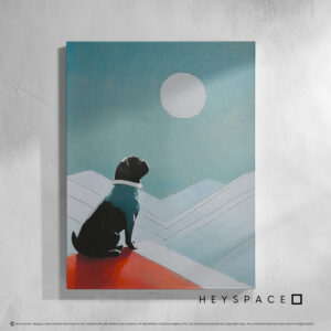 A Pug Watching the Moon in the Mountains | Canvas