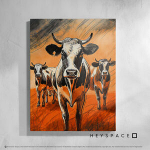 Three Cows in a Orange Field | Canvas