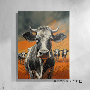 Cows in a Orange Grass Field | Canvas