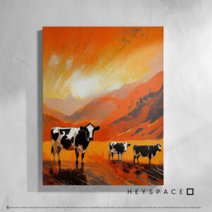 Cows in a Orange Field | Canvas