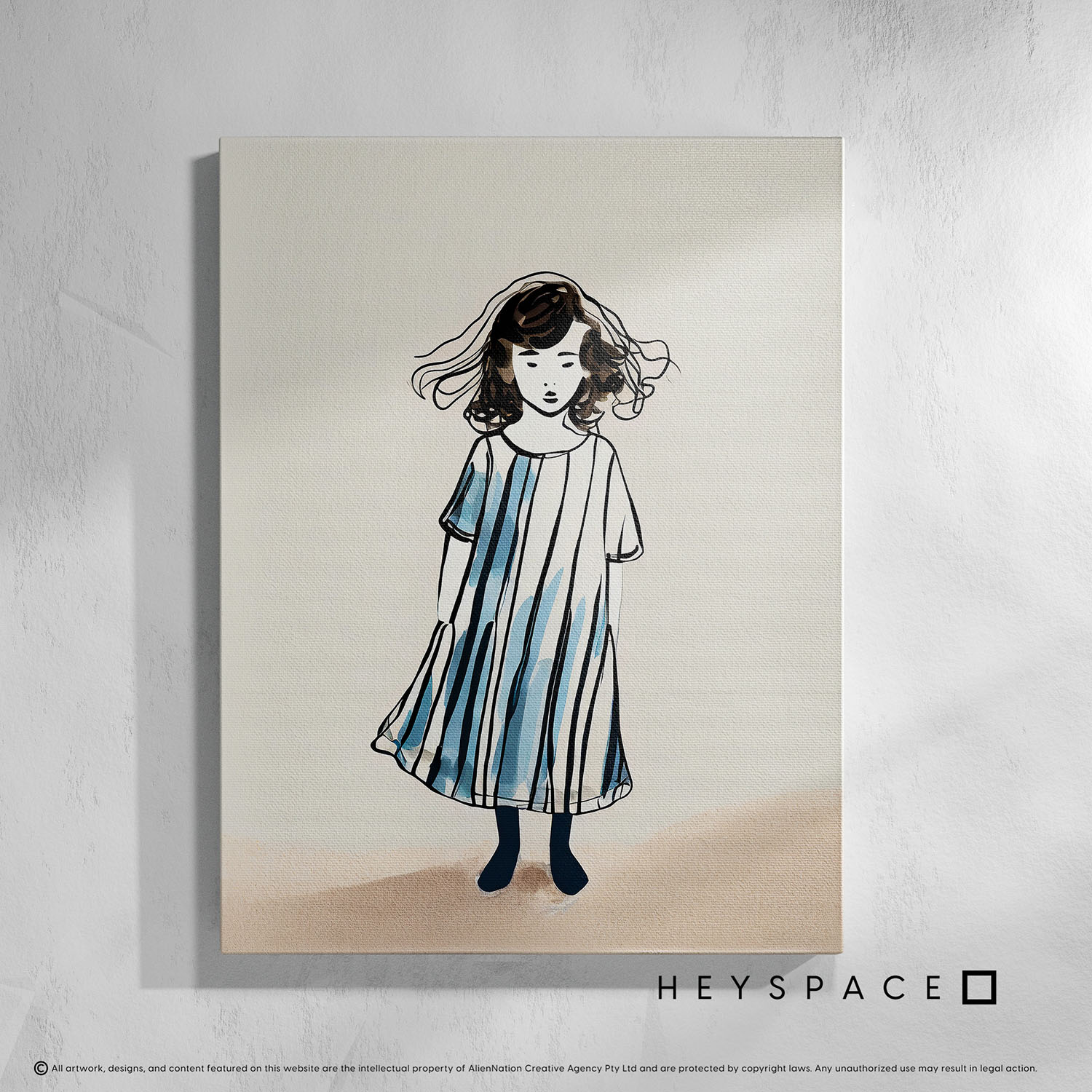 little girl in blue striped dress | Canvas