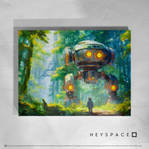 Small child approaching large robot | Canvas