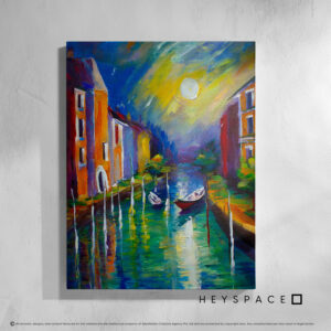 Sunset painting of boats in a canal | Canvas