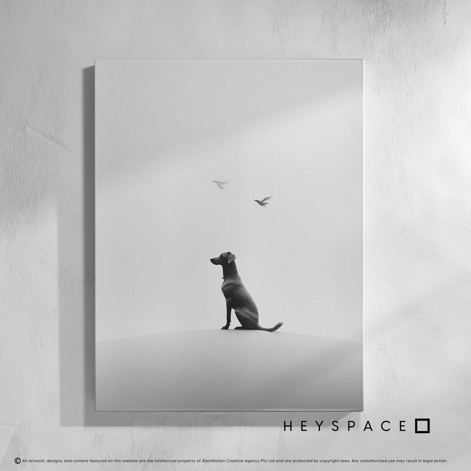 Minimalist Dog and Birds