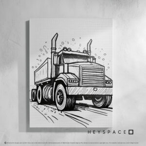 Black and white sketch of a truck on a road Streched Canvas Heyspace