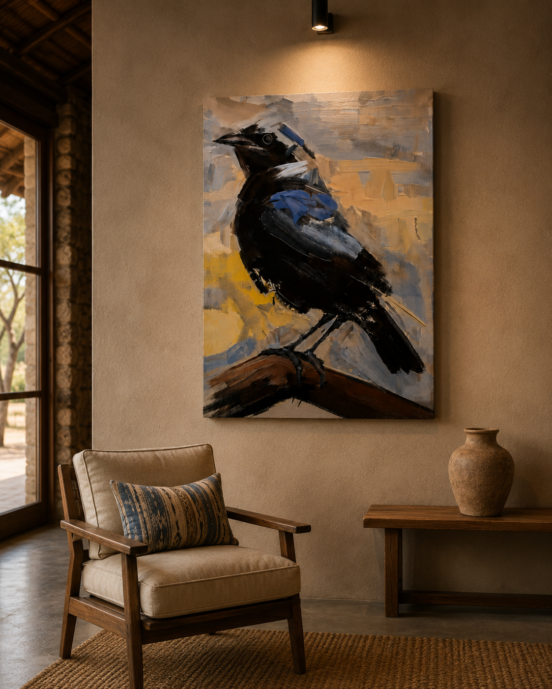 Contemporary Bird Portrait in Midnight Blue and Ivory - Image 3