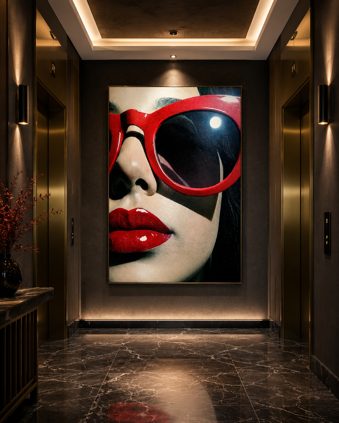 Pop Art Fashion Woman in Portrait in Crimson Red and Midnight Black - Image 3