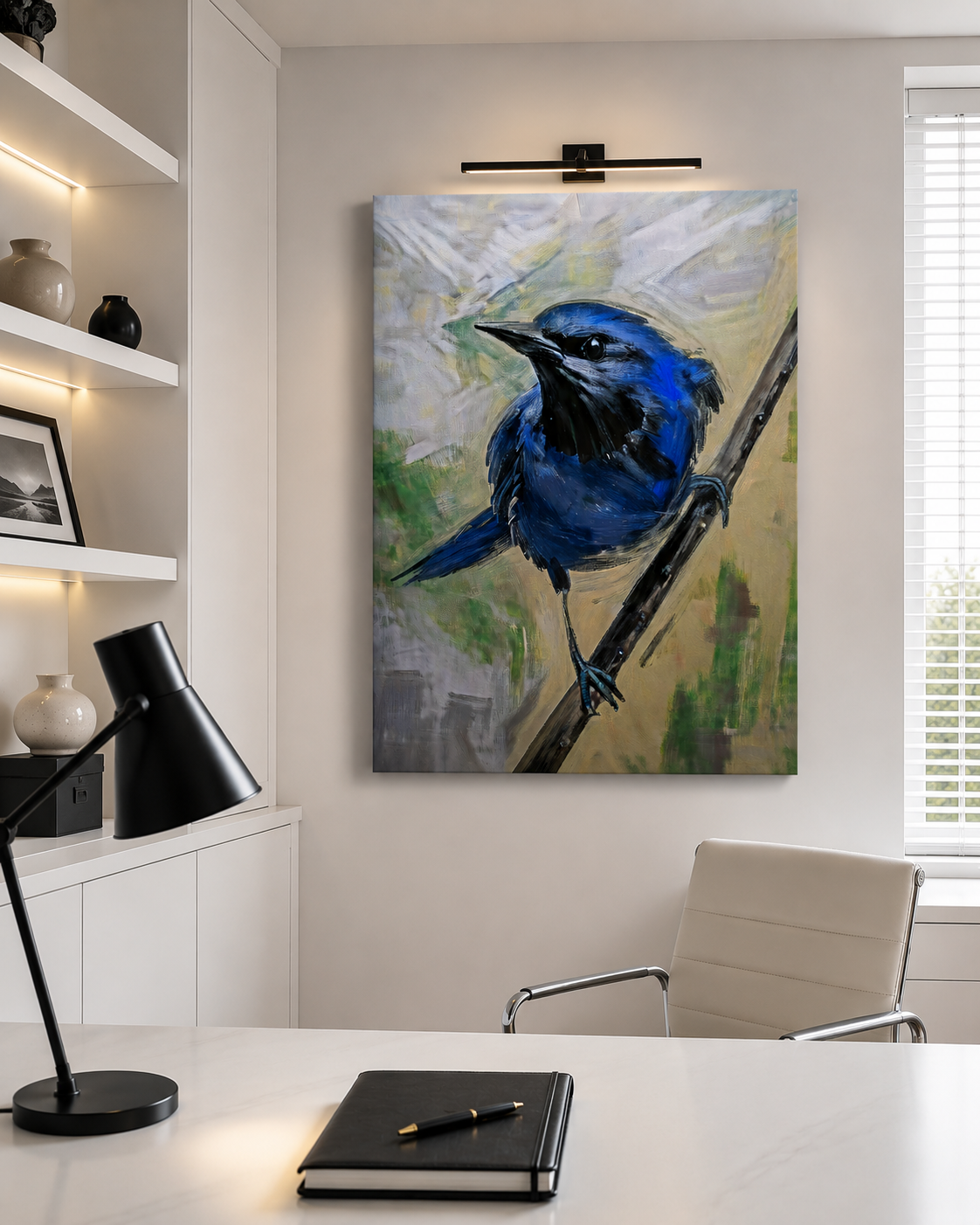 Modern Bluebird Portrait in Cobalt and Sage - Image 2