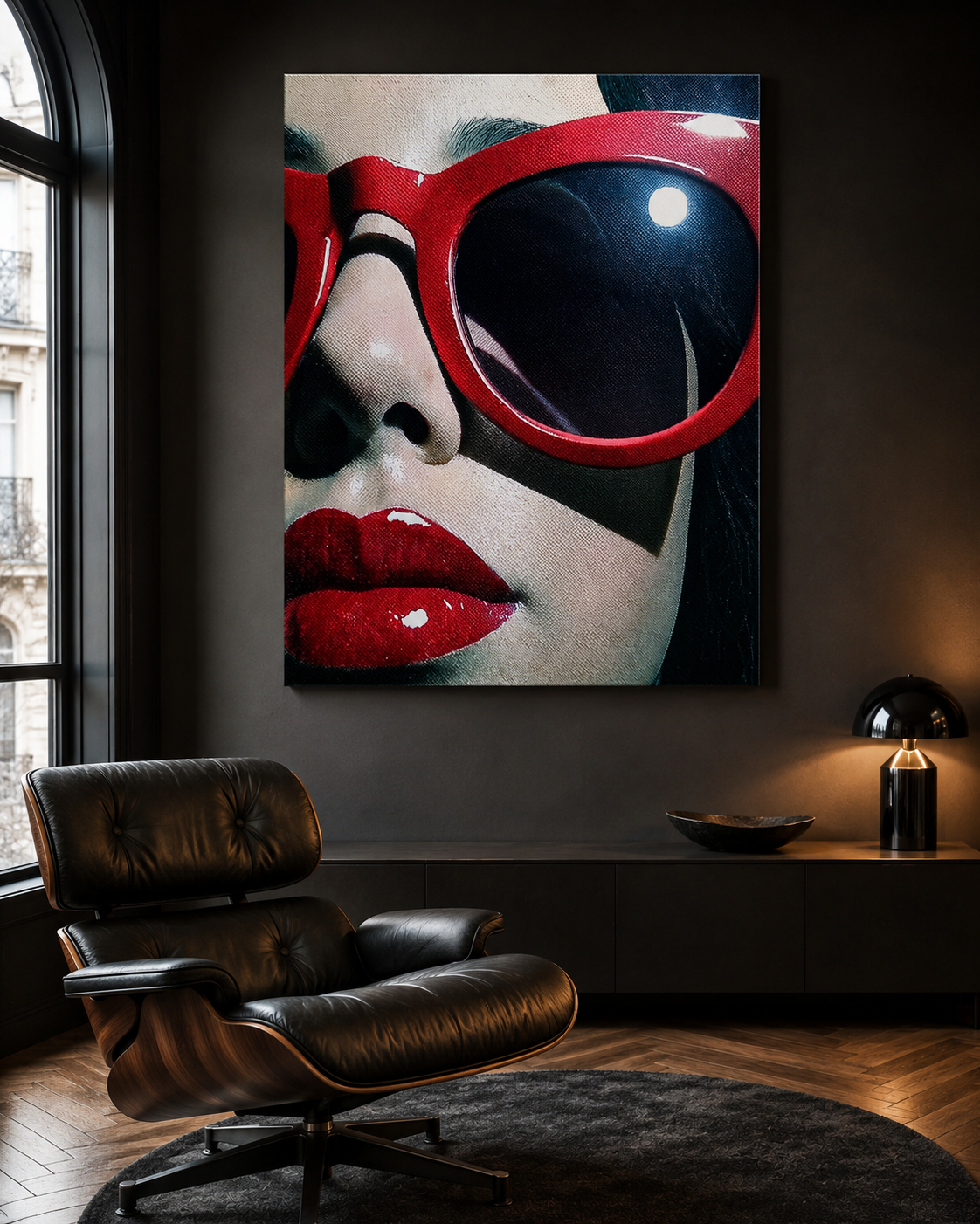 Pop Art Fashion Woman in Portrait in Crimson Red and Midnight Black - Image 2