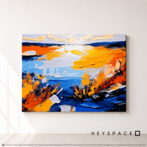 Contemporary Abstract Serene Tranquil Waterscape Blue Orange Yellow 2