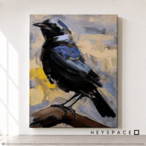 Contemporary Bird Portrait in Midnight Blue and Ivory
