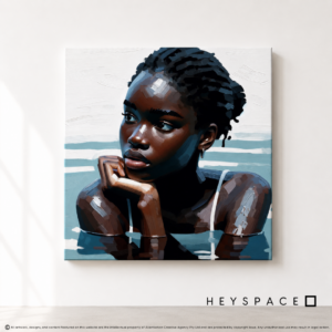 Contemporary Female Portrait in Ocean Blue and Cocoa Brown Tones
