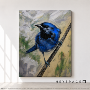 Modern Bluebird Portrait in Cobalt and Sage