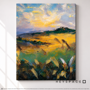 Modern Contemporary Hills & Sky Landscape Painting Green Yellow Blue
