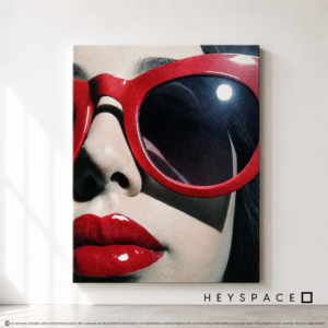 Pop Art Fashion Woman in Portrait in Crimson Red and Midnight Black