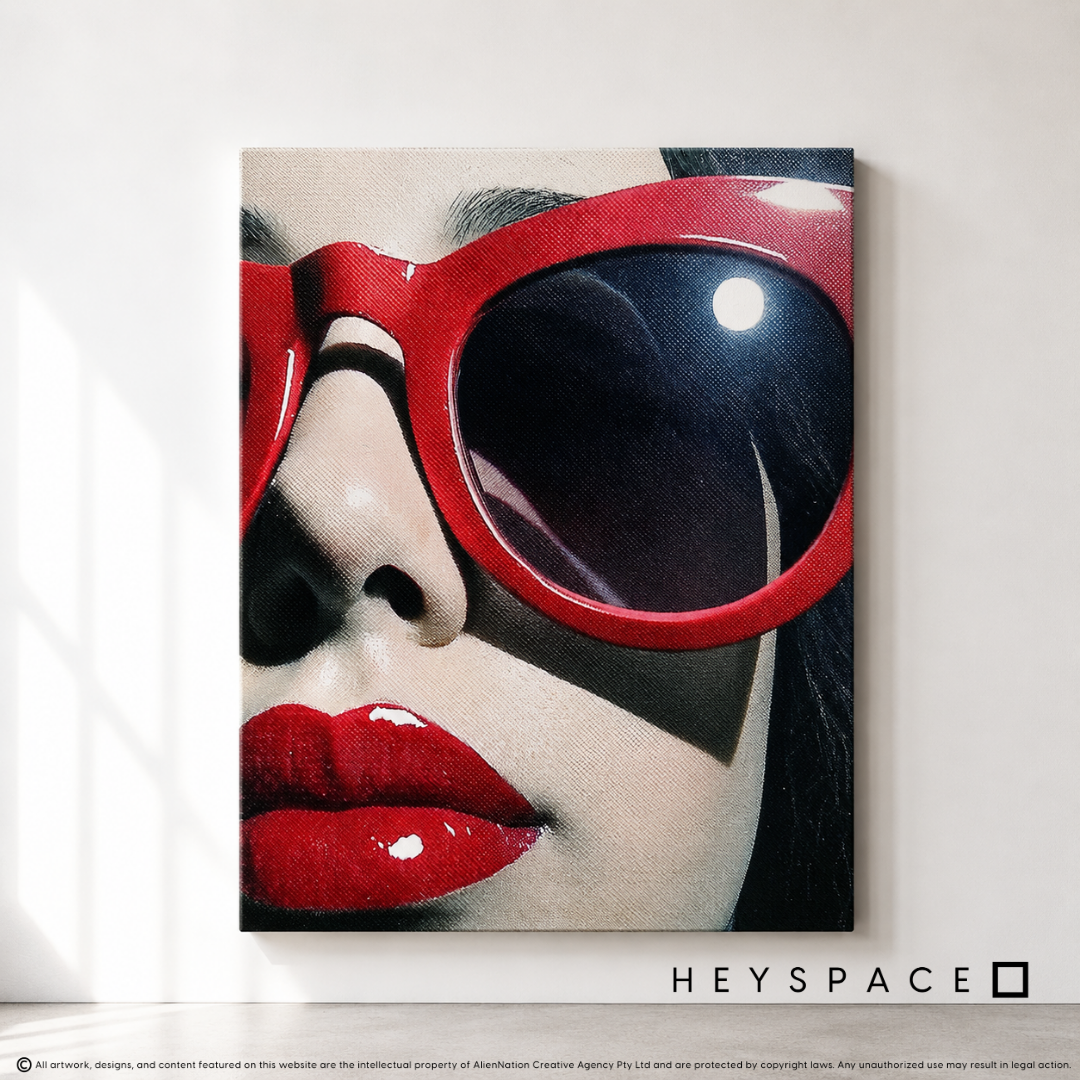 Pop Art Fashion Woman in Portrait in Crimson Red and Midnight Black